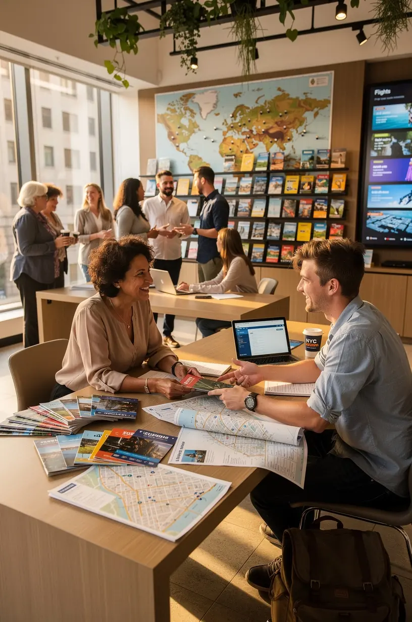 Expert creating printed travel itineraries for clients