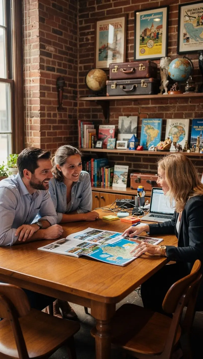 Travel consultant advising client on trip planning