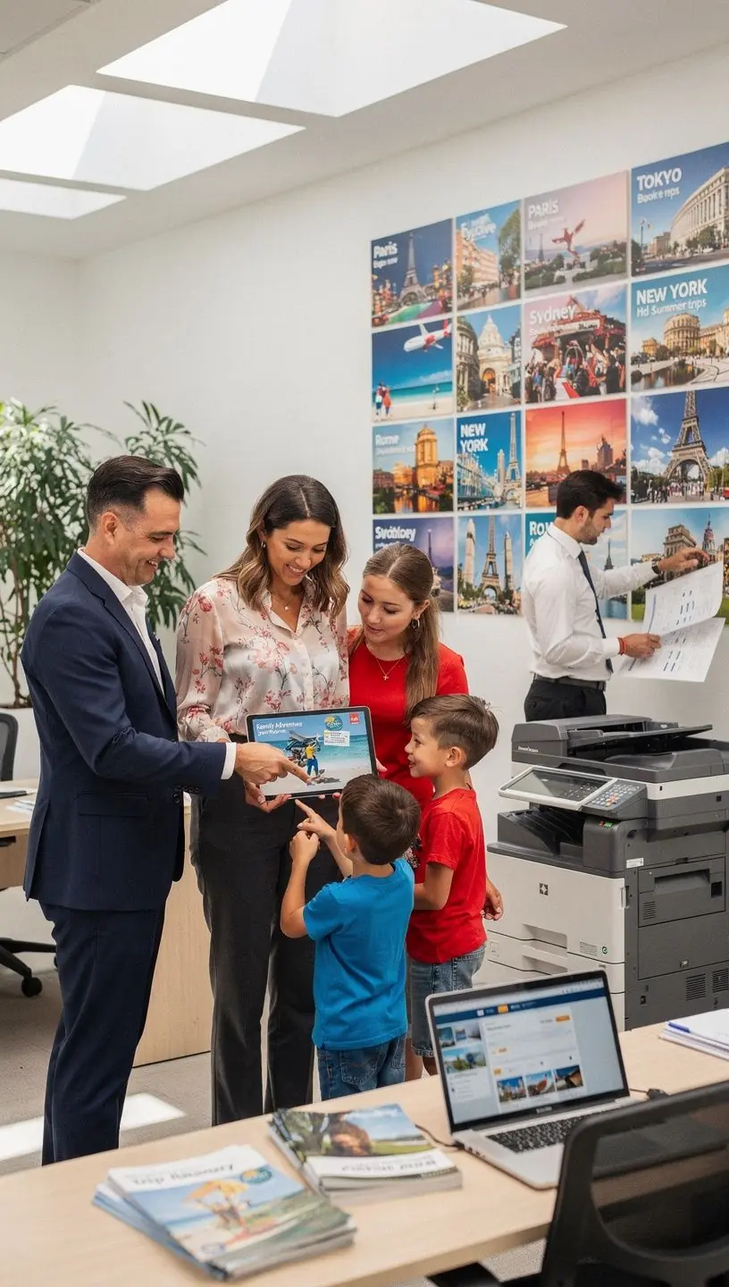 Travel consultant guiding clients through regulations